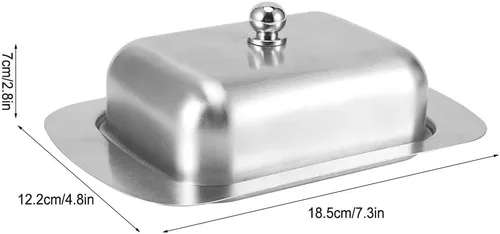 Miniatura 2 de Alvinlite Mantequillera de acero inoxidable, bandeja de mantequilla de doble cubierta, contenedor de pan de queso con tapa, accesorios para encimera