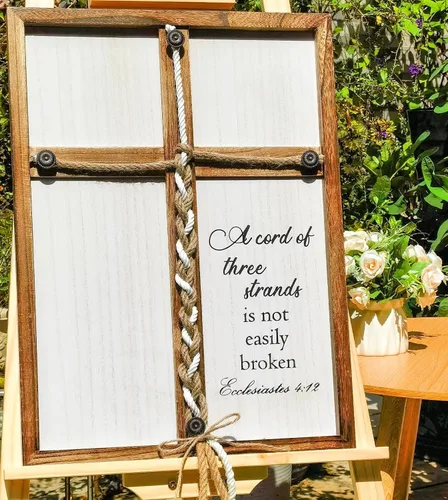 Miniatura 8 de Letrero de ceremonia de boda con un cordón de tres hebras, 15 x 10 pulgadas de cuerda de unidad de madera para boda, idea de ceremonia de unidad