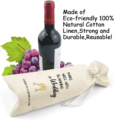 Miniatura 4 de LANBAIHE Regalos de boda Bolsa de vino, parejas de boda, regalo de novia y novio, bolsa de vino reutilizable de lino