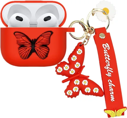 Miniatura 9 de Funda compatible con Airpods de 3ª generación 2021, bonita funda de silicona líquida de dibujos animados de mariposa 3D para niños y adolescentes