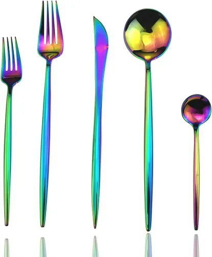 Miniatura 5 de JASHII Juego de 4 utensilios de acero inoxidable para servir de acero inoxidable 18/10 pulido con espejo de lujo Tenedor de frutas