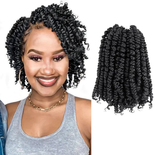 Miniatura 44 de Pelo Passion Twist de 8 pulgadas, trenzas de ganchillo pretrenzadas, paquetes de 8 paquetes (1B/negro natural)