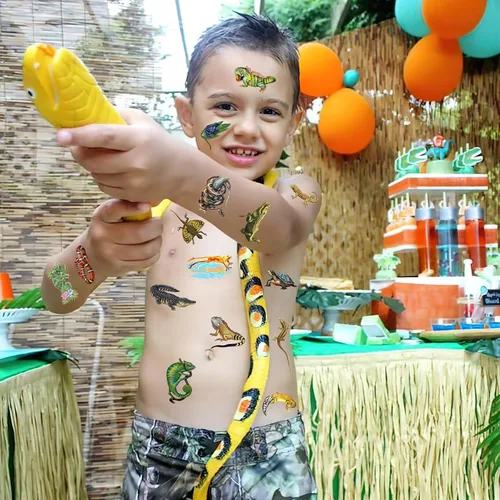 Miniatura 2 de Tatuajes temporales de reptiles, 16 hojas, 100 piezas de calcomanías con temática de reptiles, suministros de decoración de fiesta, recuerdos