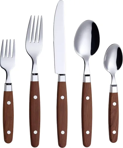 Miniatura 32 de Set de cubiertos Annova, juego retro/remachado de vajilla de acero inoxidable colorida para mesa y cocina, incluye cuchillos de cena, tenedores