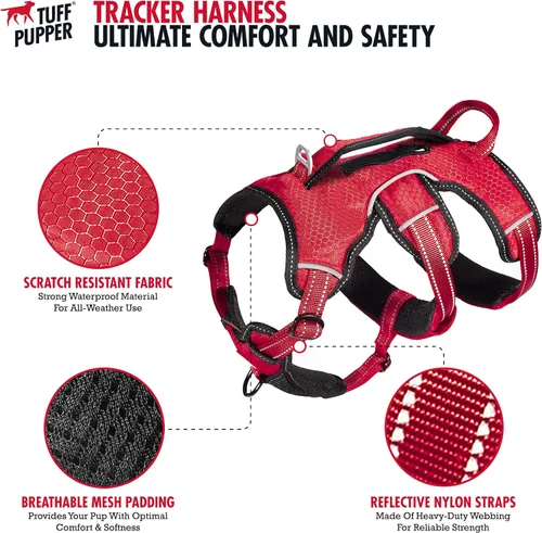 Miniatura 5 de Tuff Pupper Arnés para perro sin escape a prueba de escape, arnés ajustable de 5 puntos para perros, arneses acolchados para perros, arneses