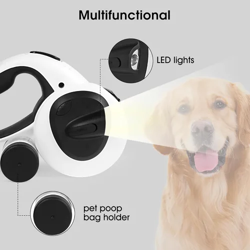 Miniatura 3 de Correa retráctil 4 en 1 para perro, correas de 16.4 pies de largo con luz LED y soporte para bolsa de excrementos para perros pequeños, medianos