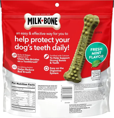 Miniatura 9 de Milk-Bone Masticables de cepillado de aliento fresco, 18 golosinas dentales grandes para perros diarios, acción de fregado que ayuda a limpiar