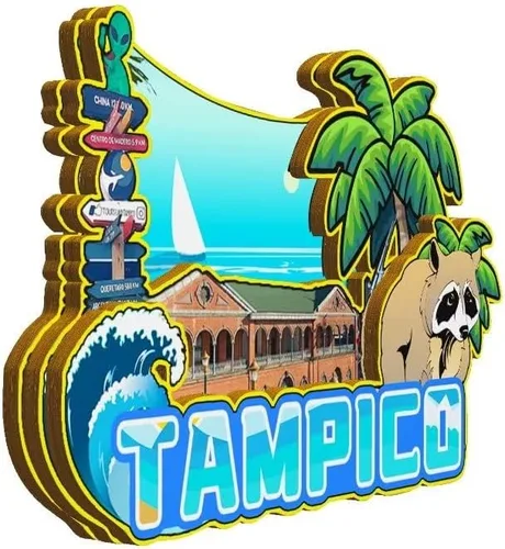 Miniatura 2 de Tampico - Imán de México para nevera, de madera, 3D, monumentos, viajes, coleccionables, recuerdos, decoración hecha a mano -2333