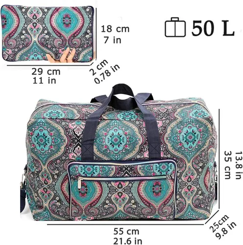 Miniatura 4 de Bolsa de viaje plegable grande para mujeres y niñas, bolso lindo floral, bolso de hombro semanal, para pasar la noche, bolsa de equipaje a cuadros