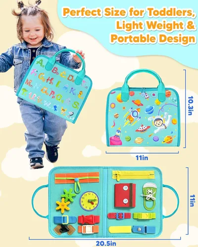 Miniatura 6 de Exorany Tablero Ocupado Juguetes Montessori para Niño Niña Regalos de Cumpleaños, Libro Ocupado Juguetes de Aprendizaje Sensorial para Niños