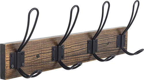 Gancho rústico de pared con 4 ganchos estilo granja - Perchero de madera de pino maciza para toallas y abrigos para baño, entrada, cocina - Marrón