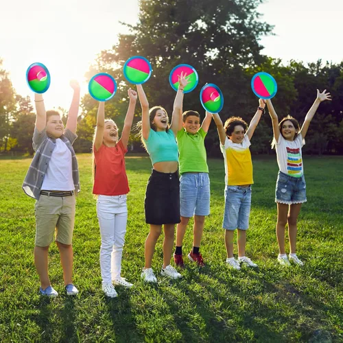 Miniatura 6 de Juego de pelota para lanzar y atrapar, 4 paletas y 4 bolas al aire libre, juego de captura de remo para niños, patio trasero, playa, piscina, patio