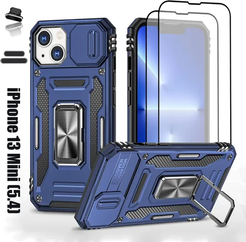 Miniatura 10 de Funda resistente para Apple iPhone 13 Mini, protección híbrida de goma de doble capa de grado militar con protector de cámara deslizante, soporte