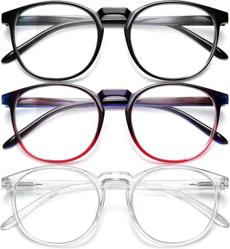 Miniatura 34 de IBOANN - Lentes con filtro de luz azul para mujeres y hombres, paquete de 3 unidades, armazón redonda estilo retro a la moda, lentes falsos vintage