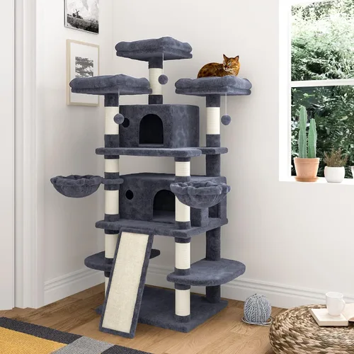 Miniatura 11 de IMUsee Árbol grande, torre de 68 pulgadas, con condominio, perchas acogedoras de felpa, postes rascadores de sisal y hamacas, centro de actividades