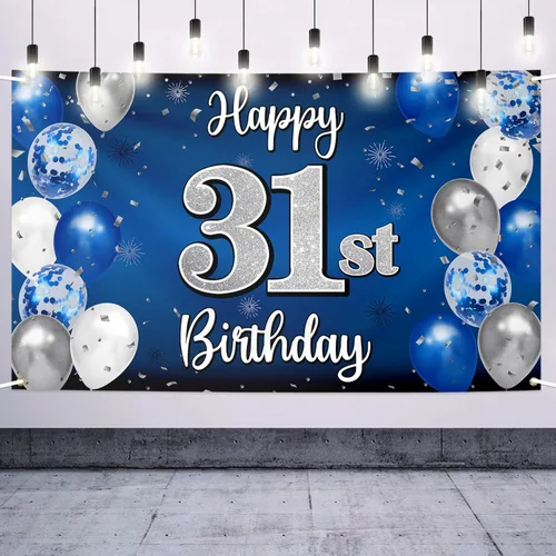 Miniatura 71 de Decoraciones de Feliz 11º Cumpleaños, Globo Azul y Plateado Grande Pancarta de Fondo de Cumpleaños, Brindemos por Once Años Suministros de Fiesta