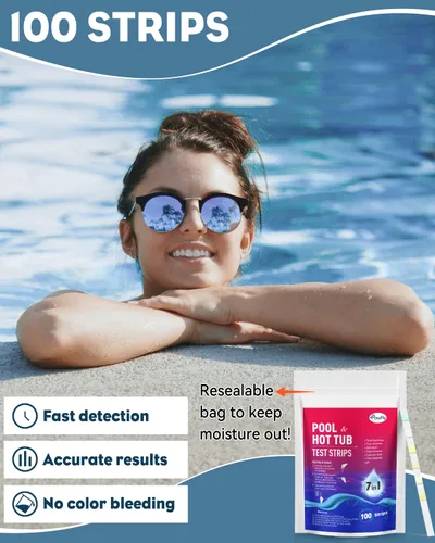 Miniatura 2 de Pawfly Tiras de prueba 7 en 1 para piscina, 100 tiras de prueba de spa y bañera de hidromasaje, tiras rápidas y precisas, kit de prueba de agua