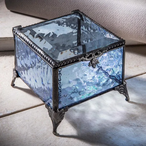 Miniatura 7 de Caja de cristal azul decorativa para joyería con anillo de exhibición, pulsera, aretes, organizador de almacenamiento, regalo de recuerdo para mamá