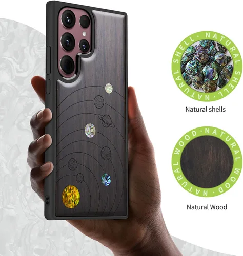 Miniatura 2 de Carveit Funda de madera de diseñador para Samsung Galaxy S22 Ultra (grabado en madera e incrustaciones de carcasa) compatible con cargadores Sistema