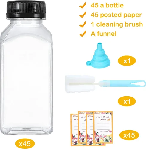 Miniatura 2 de Dabacc Botellas de jugo, 45 piezas de 8 onzas de botellas de plástico con tapas herméticas reutilizables, contenedores de agua transparentes vacíos