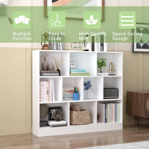 Miniatura 6 de AGOTENI Estantería de 10 cubos, organizador de almacenamiento abierto de madera de 3 niveles para sala de estar, dormitorio, oficina en casa, blanco