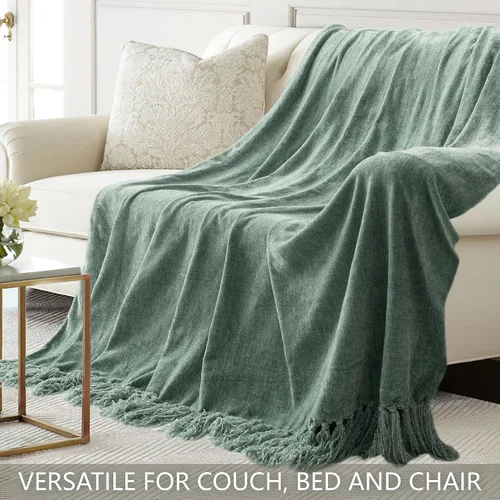 Miniatura 4 de Manta de Chenille para Sofá 50" x 60", Mantas Suaves y Acogedoras con Borlas de Flecos para Cama, Sofá o Silla, Mantas Bohemias Decorativas Tejidas
