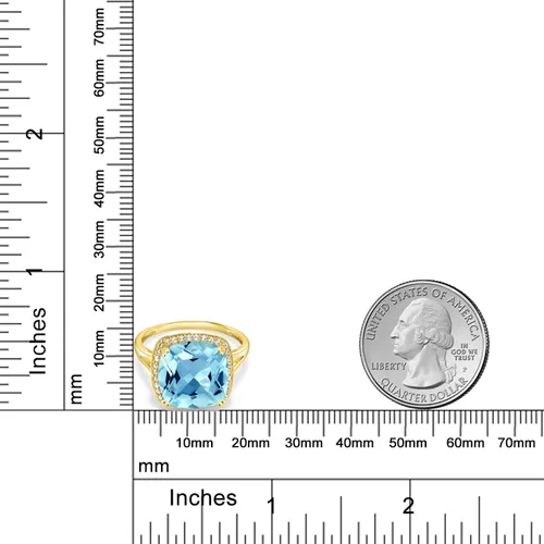 Miniatura 3 de Gem Stone King Anillo de oro amarillo de 10 quilates con topacio azul suizo y zafiro blanco creado para mujer