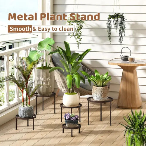 Miniatura 2 de Soporte para plantas para interiores y exteriores, paquete de 5 soportes de metal resistente, múltiples plantas, soporte de hierro antioxidante