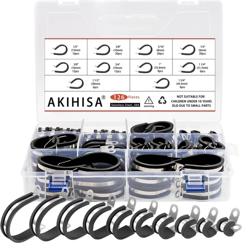Miniatura 15 de AKIHISA Kit de 56 abrazaderas de cable de 1/4"-1", 7 tamaños, abrazaderas de conducto de acero inoxidable 304, para cable, tubería, manguera, línea