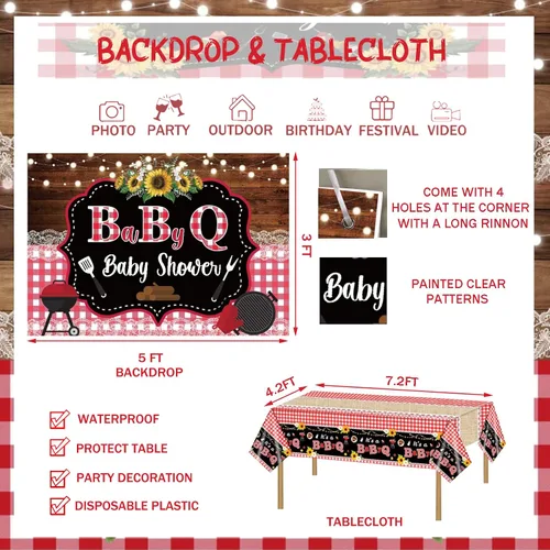 Miniatura 4 de 137 piezas de decoración de barbacoa para baby shower, Hombae Its A Baby Q, decoración de baby shower, telón de fondo, globo, guirnalda, pancarta