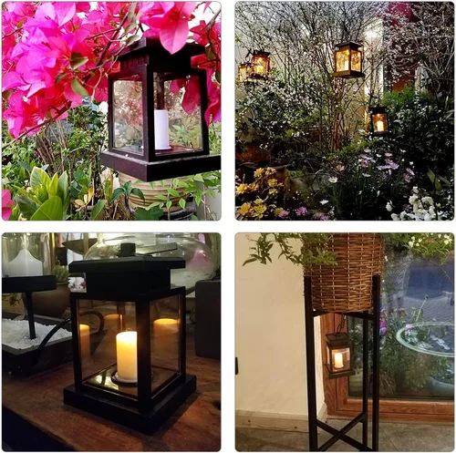Miniatura 3 de Farol solar colgante LED alimentado por energía solar, impermeable, sin llama, parpadeante, blanco cálido, decoración al aire libre para jardín