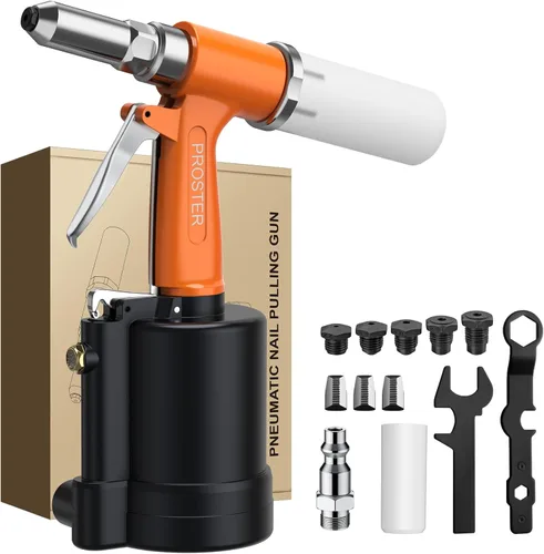 Proster Remachadora neumática – Pistola de remache neumática de 5 boquillas, 3924LBF Tirando Heavy Heavy Air Pop Riveter 3/32", 1/8", 5/32", 3/16" y