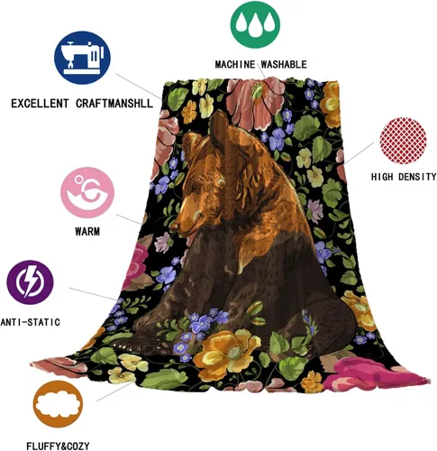 Miniatura 7 de Manta de oso para sofá, dormitorio, camping, forro polar, suave, esponjosa, acogedora, cálida, de franela de lujo, linda manta de animales, regalos
