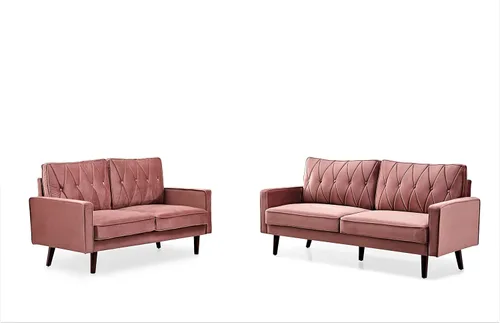 Miniatura 21 de Container Furniture Direct Sofás de terciopelo copetudo de estilo moderno para sala de estar con tapicería de tela suave y marco de madera maciza