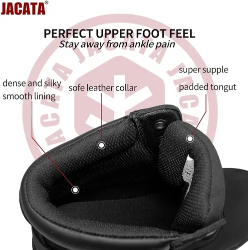 Miniatura 4 de Jacata Botas de trabajo con punta de acero para hombres, zapatos de seguridad de cuero resistente al agua, botas de construcción industrial de goma