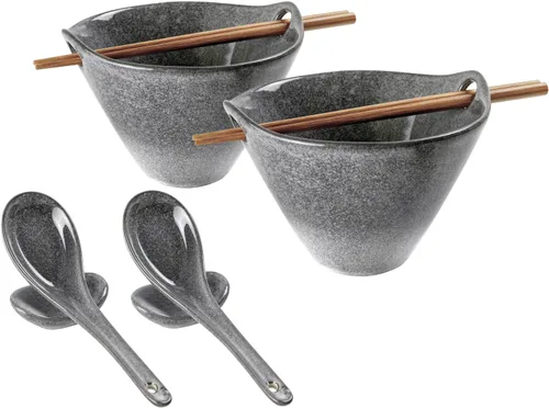 Miniatura 10 de UNICASA Juego de 2 cuencos japoneses para ramen con palillos, cucharas y reposos, 26 onzas, para fideos de porcelana profunda, Udon, Pho, ensalada