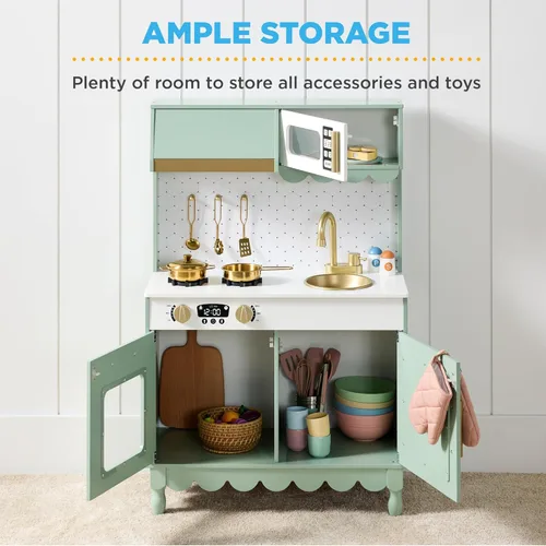 Miniatura 2 de Best Choice Products - Set de cocina de madera de juguete, estación de trabajo de simulación para niños con almacenamiento, borde festoneado, 5