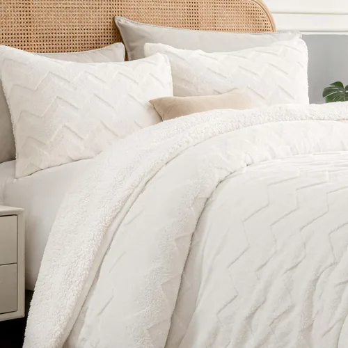 BEDELITE Juego de edredón mullido tamaño Twin, edredón sherpa beige súper suave para cama de tamaño Twin, juego de ropa de cama cálido de lujo para