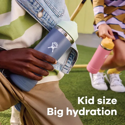 Miniatura 7 de Hydro Flask Botella de agua para niños para la escuela, acero inoxidable y aislada con tapa de pajita, 18 onzas en dalia Dahlia