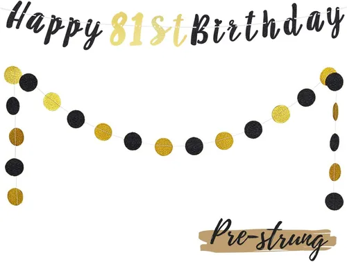 Miniatura 62 de Juego de decoración de cumpleaños número 100 – Cartel de feliz cumpleaños número 100 con puntos circulares de purpurina negra y dorada que saluda a