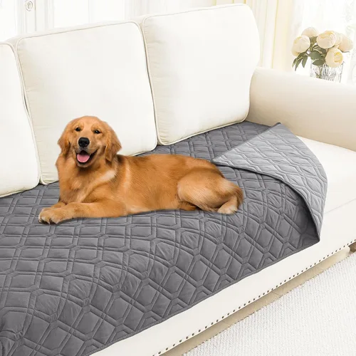 Miniatura 167 de Smiry Funda impermeable para cama de mascota, suave y lavable, para muebles, cama, sofá, reversible, a cuadros (30 x 53 pulgadas, color beige/beige)