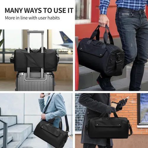 Miniatura 9 de reeyee Bolsa de gimnasio pequeña, bolsa de lona impermeable negra para hombres, bolsa de entrenamiento Cordura con funda de carretilla, bolsa