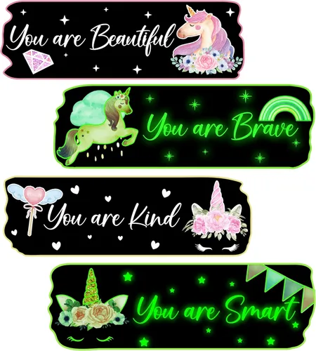 Miniatura 11 de Adhesivos de unicornio que brillan en la oscuridad, calcomanías de puntos y estrellas removibles para techo, adhesivo de arcoíris luminoso para Arco