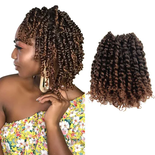 Miniatura 25 de Pelo Passion Twist de 8 pulgadas, trenzas de ganchillo pretrenzadas, paquetes de 8 paquetes (1B/negro natural)