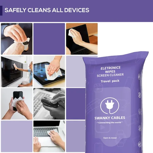 Miniatura 5 de Toallitas Limpiadoras de Pantalla Swanky Cables: Toallitas Electrónicas para Pantallas - Toallitas para Limpiar Pantallas de Computadora, Lentes