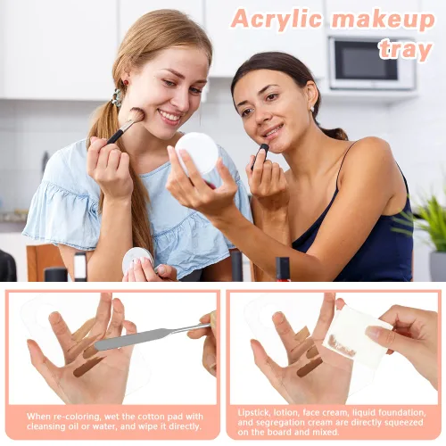 Miniatura 4 de Aolso Paleta de maquillaje cosmético acrílico, bandeja de mezcla con espátula de maquillaje y estuche de cuero, paleta de mezcla cosmética