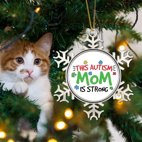 Miniatura 4 de Esta mamá con autismo es adornos de Navidad, concienciación sobre el autismo, regalos de recuerdo de Navidad, copo de nieve de metal, decoración