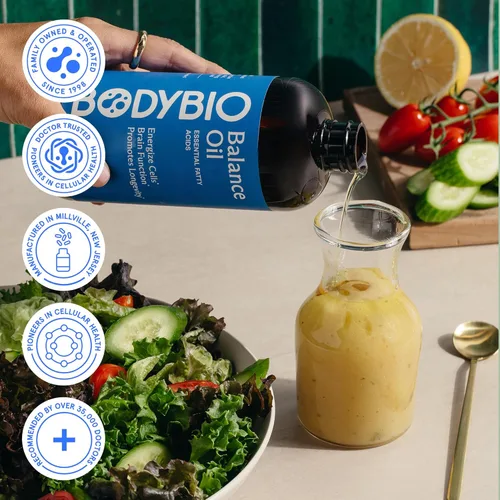 Miniatura 8 de BodyBio Aceite de equilibrio - Suplemento vegano Omega 3 6 - Aceite de cártamo y linaza prensado en frío - Apoya la función cerebral, la piel