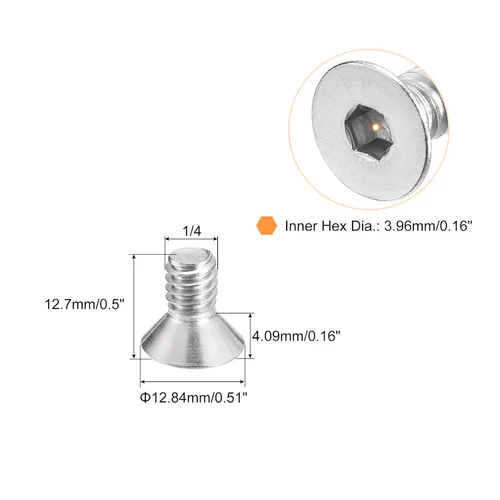 Miniatura 2 de uxcell Tornillos de cabeza avellanada plana de 1/4-20x1/2, 30 tornillos de cabeza plana de acero inoxidable 304, rosca completa, pernos avellanados