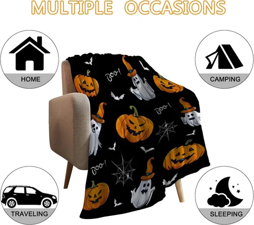 Miniatura 4 de YeeJu Manta de Halloween con diseño de calabaza y gato negro, manta de bebé pequeña para regazo, bebé, bebé, cuna, carriola, acogedora, suave